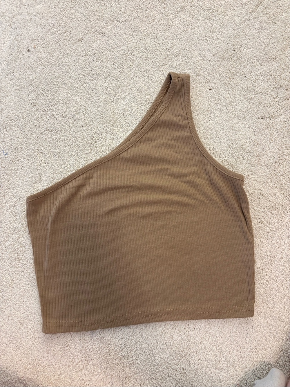 One-Shoulder Ribbed Crop Tank Top - Brown
